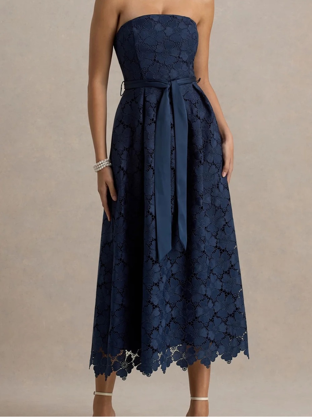 CLUB L London Shania Lace Bandeau Skater Midi Dress